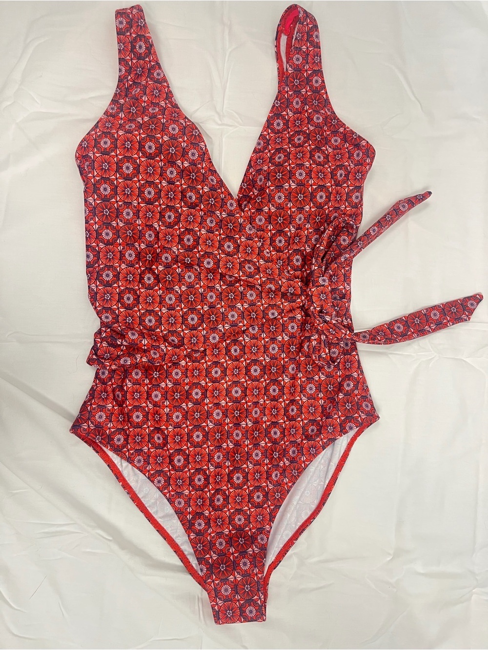 NWOT Fair Harbor Pink geometric print one piece with tie size small